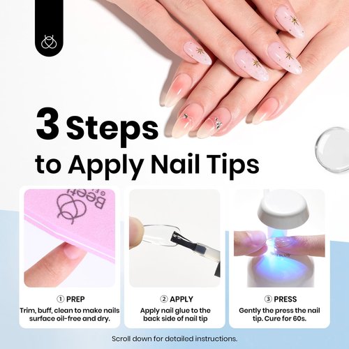 Beetles 9 in 1 Nail Glue Gel for Nail Tips and Clear Acrylic Nails Long Lasting, Curing Needed UV Extension Glue for False Nail Tips and Press on Nails, Spring Nail Art