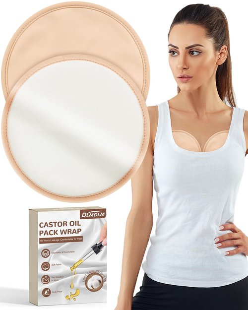 DLMDML 2Pcs Castor Oil Pack for Breast, Reusable Organic Castor Oil Wrap Breast Pad, Anti Leak Breast Nursing Pads for Women Relaxing Sleeping (Khaki)
