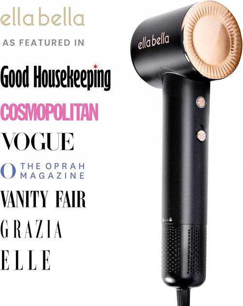 ELLA BELLA® Compact Plasma Hair Dryer - Advanced Technology, Rapid Drying & Low Noise | Includes Travel Bag & Diffuser