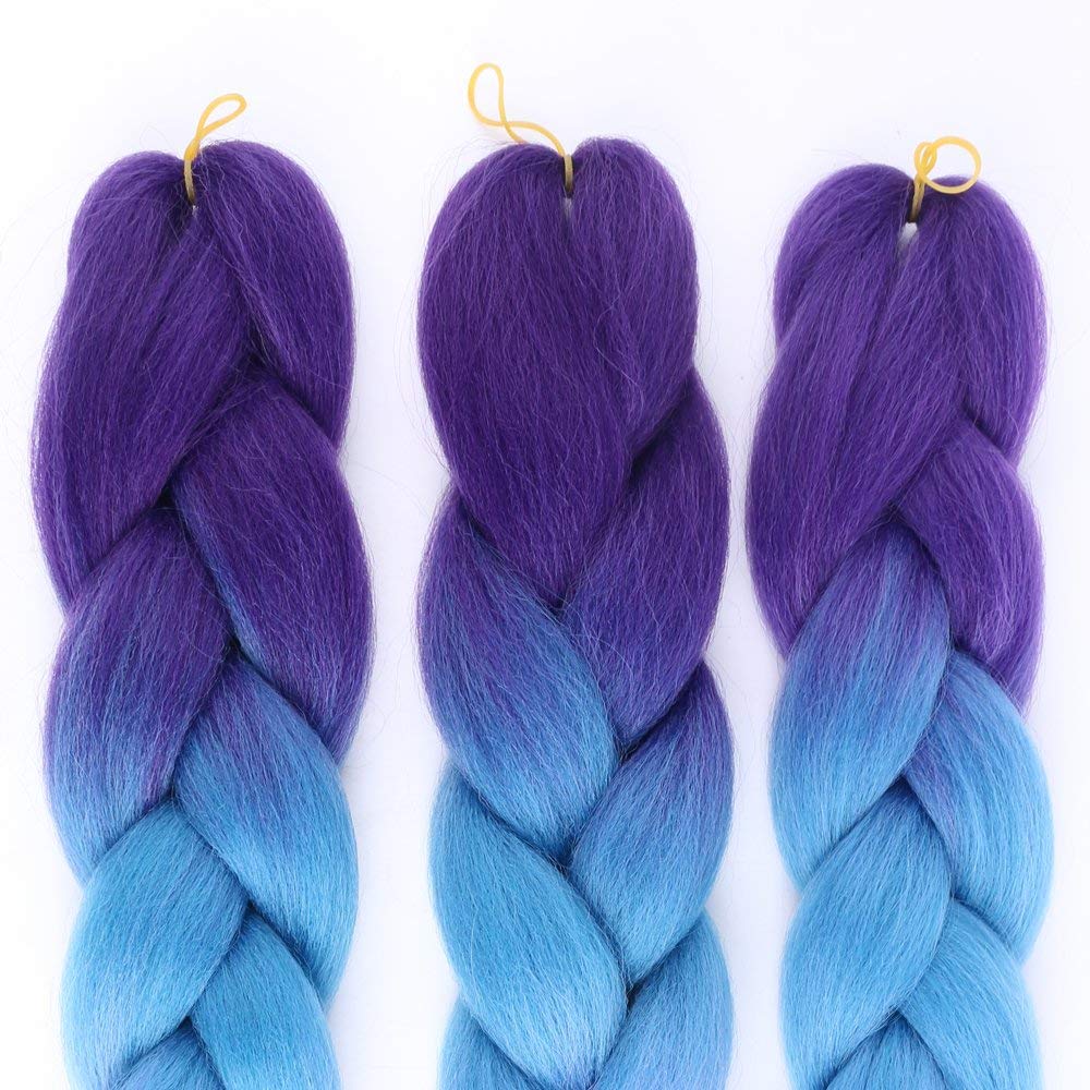 Braiding Hair Synthetic Hair Extensions Ombre Twist Braids Hair Hair Extensions 3Pcs/Lot(24" Purple-Lake Blue-Violet)