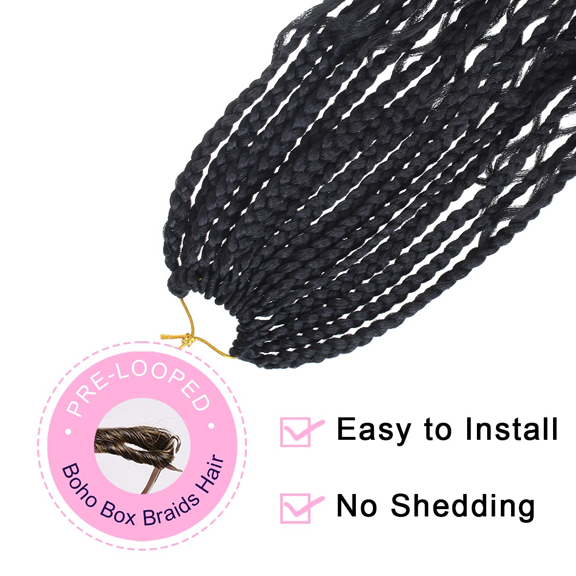 Unionbeauty 8 Packs 24 Inch Boho Box Braids Crochet Hair Curly Ends Goddess Box Braids Hair Distressed Butterfly Bohemian Hippie Braids Pre-looped Synthetic Braiding Hair Extension for Black Woman 1B#