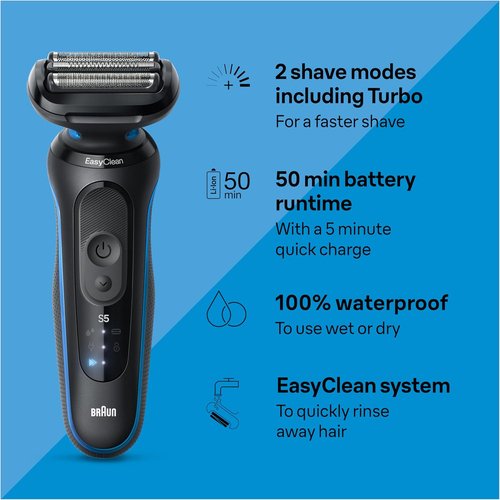 Braun Electric Shaver - Series 5 5150cs Wet & Dry Razor with Turbo Mode & Beard Trimmer | Blue