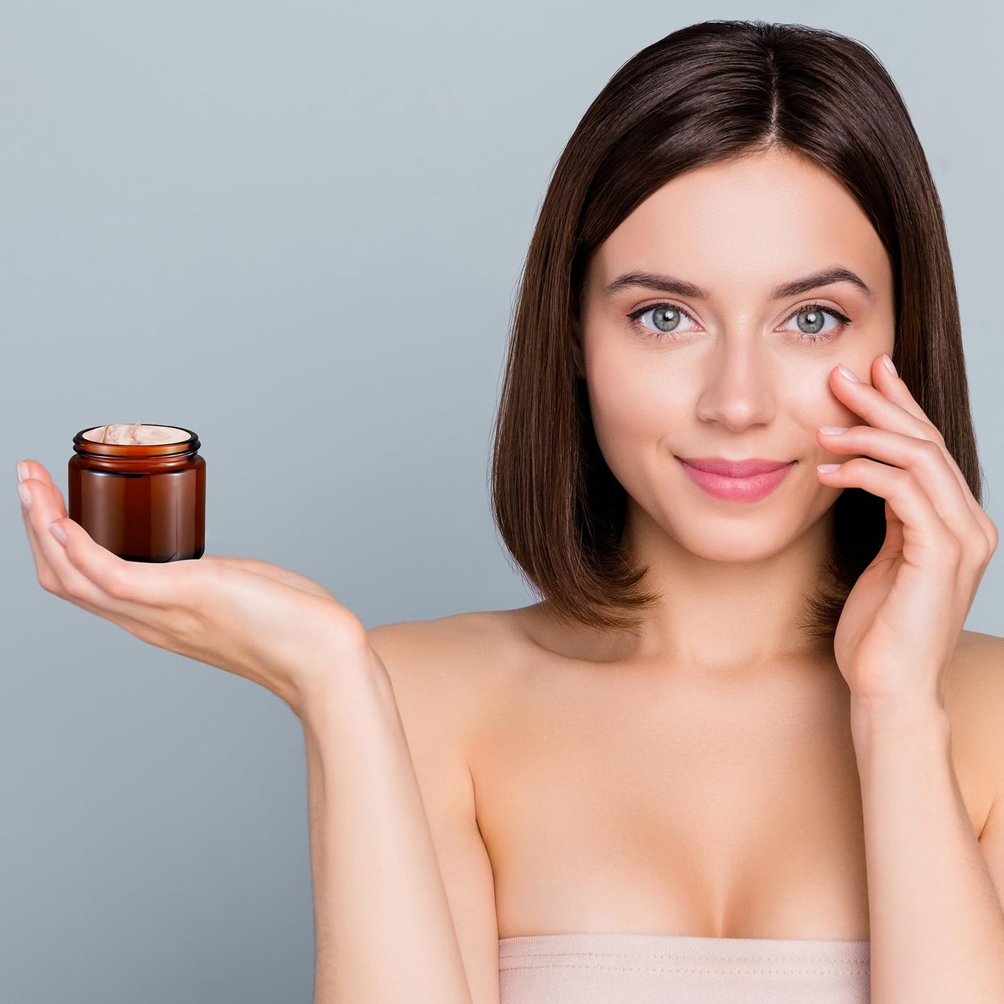 Layhit 60pcs 2 oz Glass Jars with Lids Empty Round Cosmetic Jars with Inner Liners White Labels for Storing Lotions Powders Ointments Candle Making (Clear,Amber,Black)