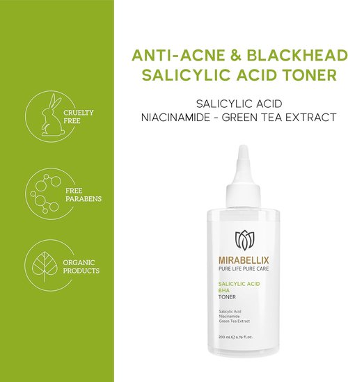 Salicylic Acid BHA Toner - Acne & Blackhead Control with Niacinamide & Green Tea | 6.76 fl. oz for Oily Skin