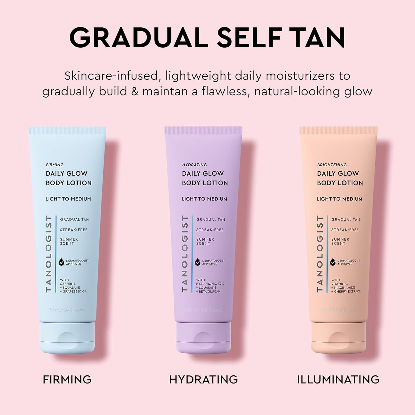 Tanologist Brightening Daily Glow Body Lotion - Light/Medium Gradual Tanning, Streak-Free & Natural Look, Vegan, 8.45 fl. oz