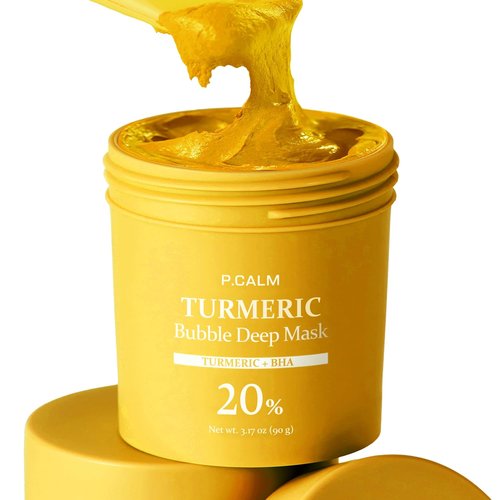 P.CALM Turmeric Bubble Deep Mask - Dark Spot Corrector with AHA/BHA & Carbonated Water | Korean Skincare, 90g
