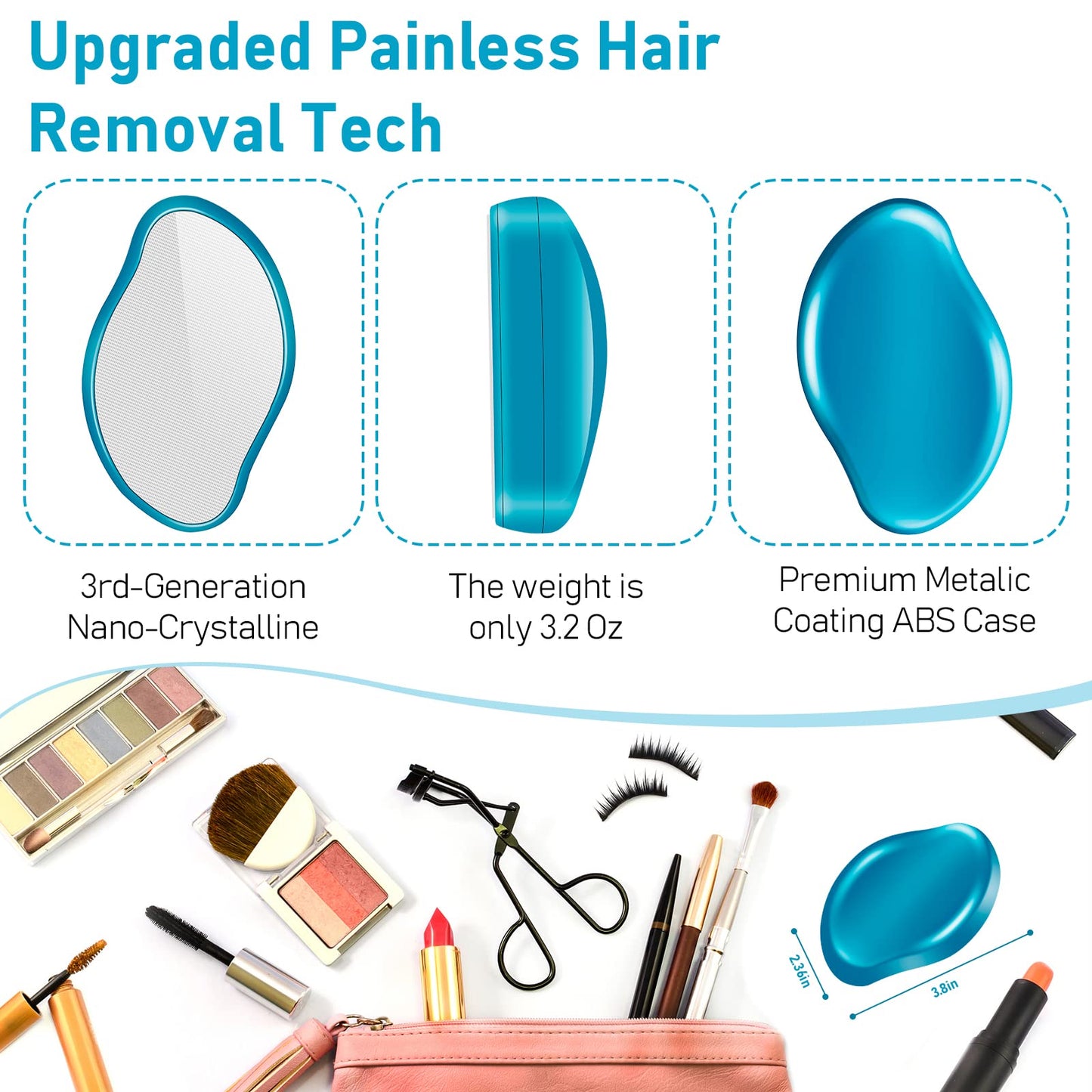 hoyesch Crystal Hair Eraser for Women and Men, Reusable Crystal Hair Remover Magic Painless Exfoliation Hair Removal Tool, Magic Hair Eraser for Back Arms Legs (Blue)