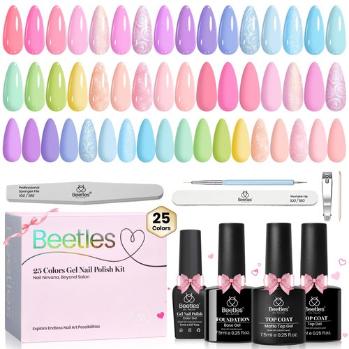 Beetles Pastel Gel Polish Set - Rainbow Dreamscape 25 Colors Spring Gel Polish Kit with Base Coat&Top Coat Soak Off UV Led Nail Set Pastel Glitter Colors Nail Art Kit Easter Gifts for Women&Girls