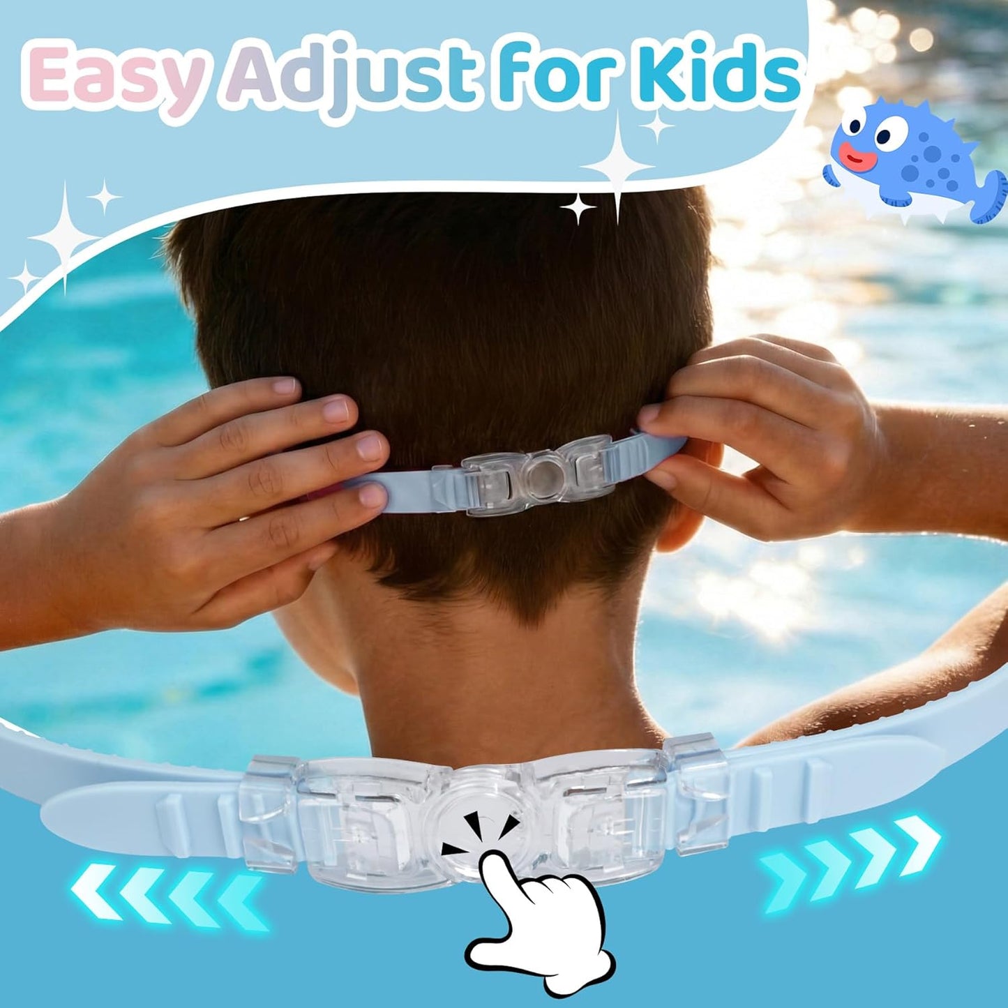 Vvinca Kids Swim Goggles - Anti-Fog, Leak-Free Design with Soft Wave-Shape Strap | 2 Pack for Ages 3-15