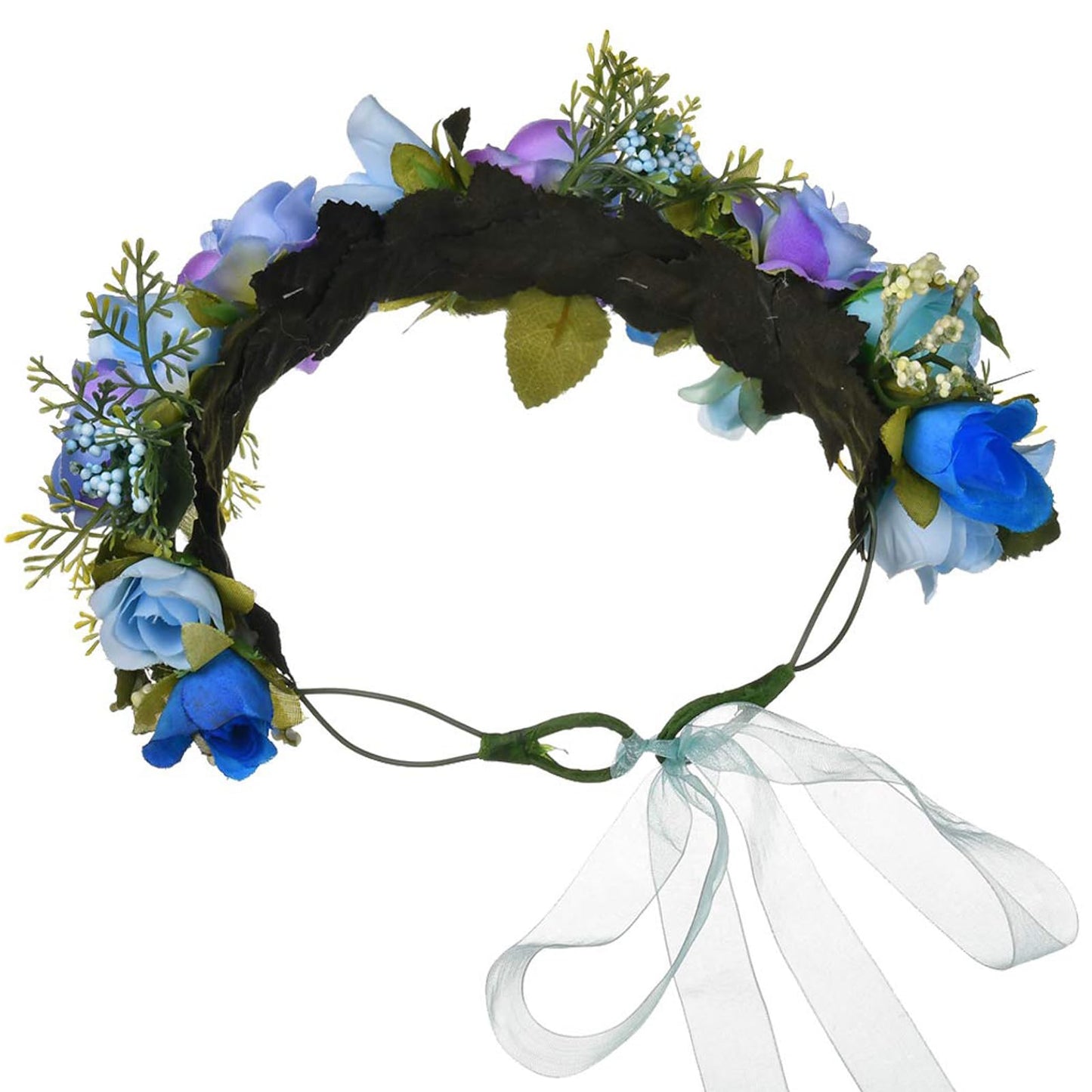 YnimioAOX Handmade Adjustable Flower Wreath Headband Halo Floral Crown Garland Headpiece,H-cerulean