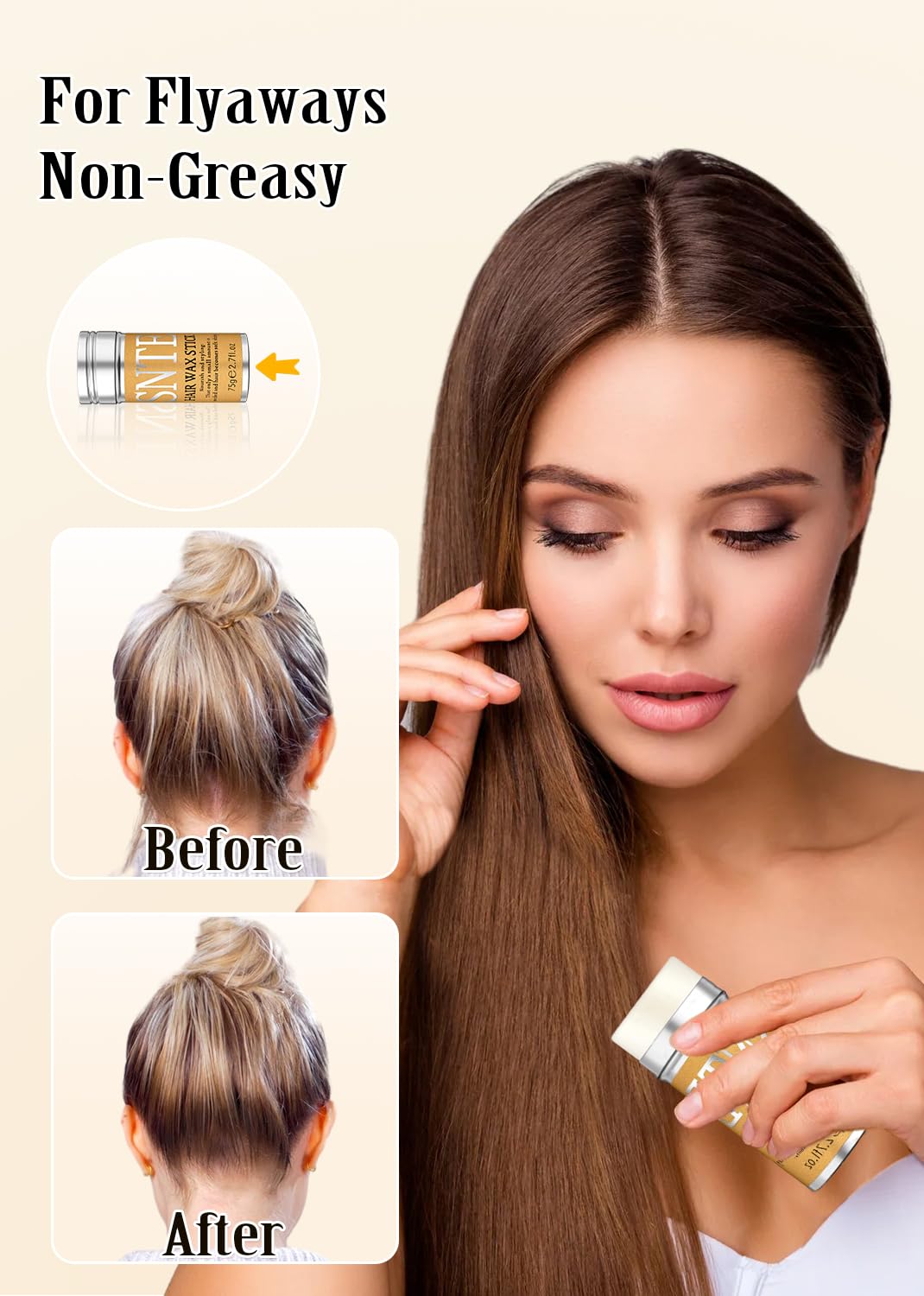 Slick Back Hair Brush & Wax Stick Set - Frizz Control & Flyaway Smoothing - Perfect for Sleek Ponytails & Buns