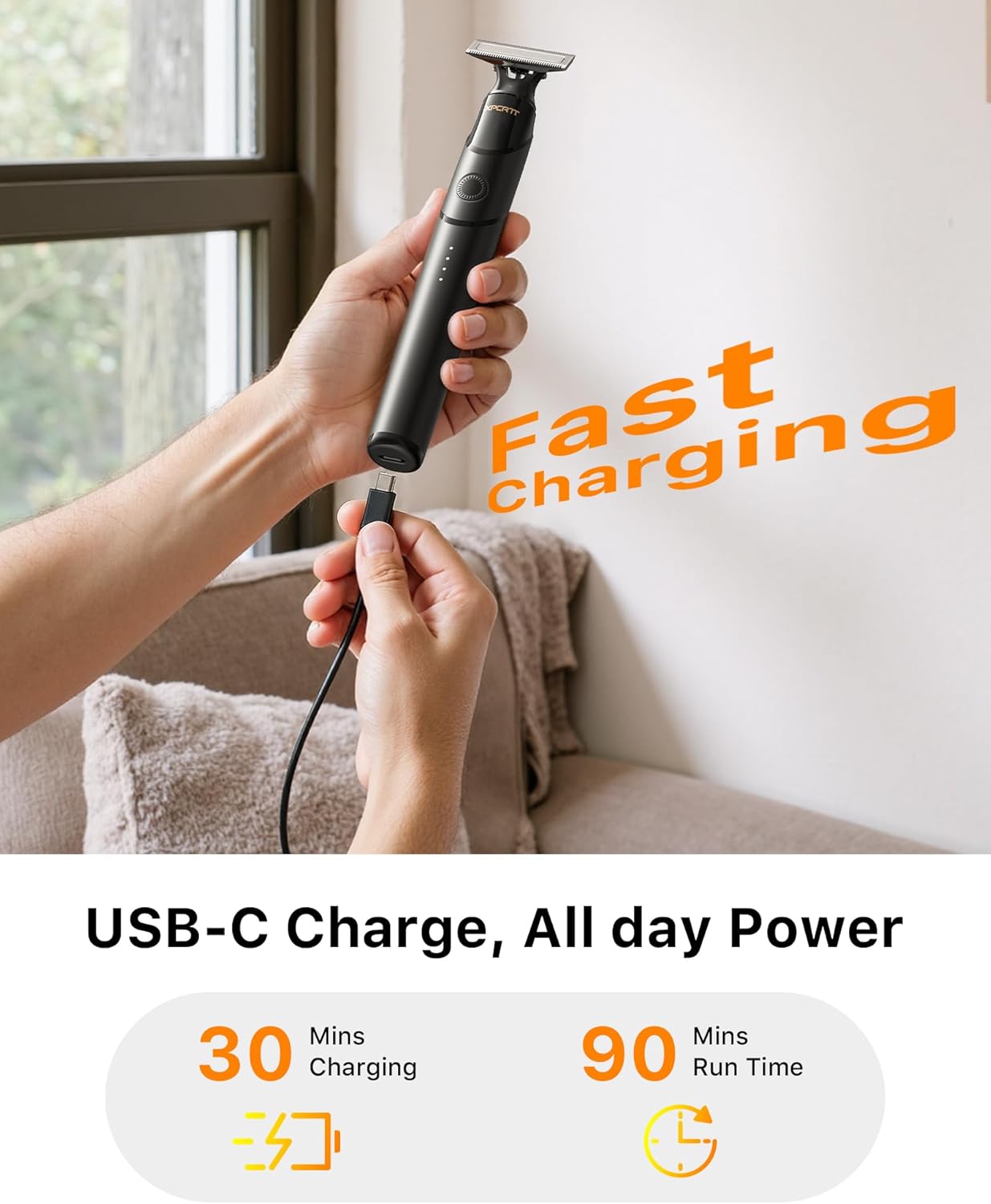 Skiennix Beard & Body Hair Trimmer - All-in-One USB-C Fast Charging, Waterproof Groomer, Black