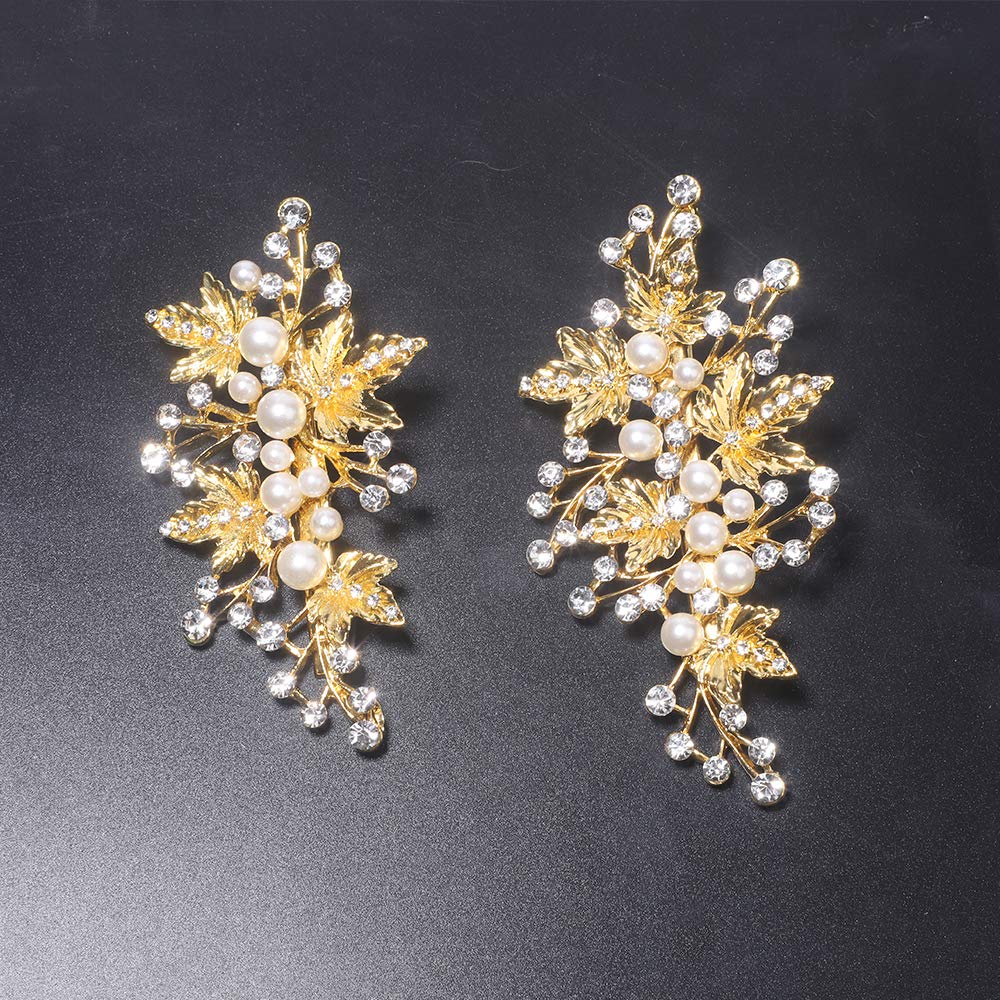 Sppry Wedding Hair Clips (2 Pcs) - Rhinestone Pearl Hair Accessories for Bridal Women (Gold)