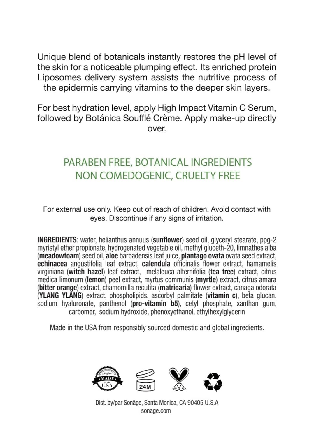 SONAGE Botanica Souffle Cream - Lightweight Nourishing Daily Moisturizer | Enhances Hydration & Restores Skin Barrier