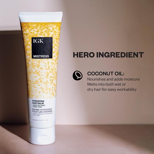 IGK Mistress Hydrating Hair Balm - Leave-In Conditioner & Smoothing Cream for Frizz Control | Vegan Coconut Oil Treatment