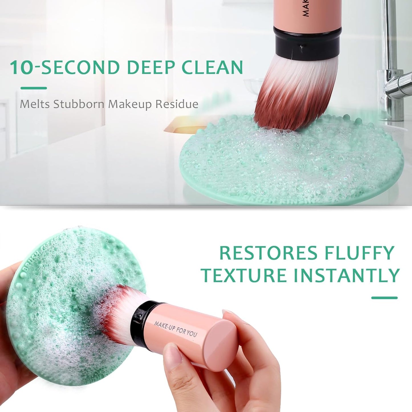 Skiennix Makeup Brush Cleaner - Gentle Vegan Solution with Silicone Cleaning Mat | 2-Piece Set