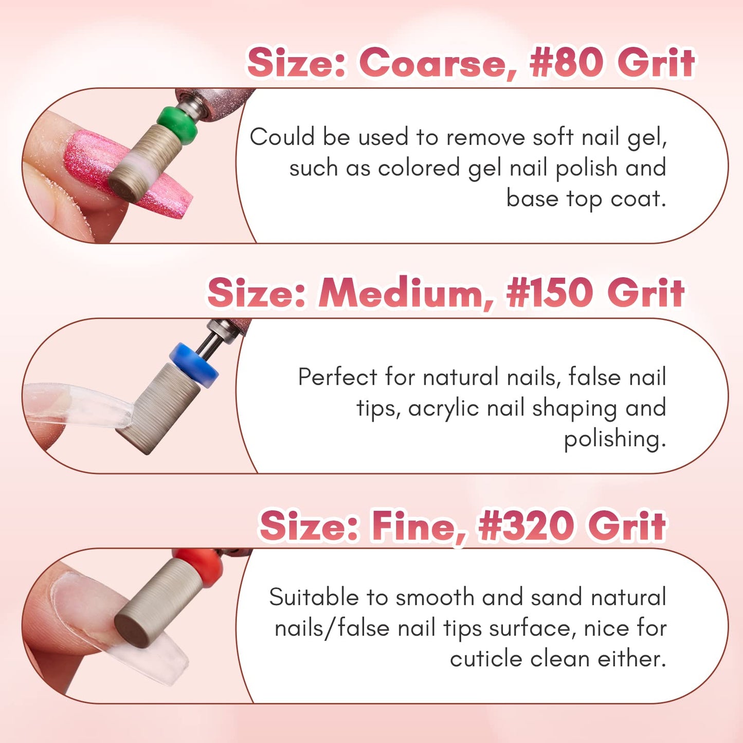 Makartt Nail Drill Bits, Large Barrel Carbide Diamond Sanding Bit for Gel Nails Polish Remove, Upgrade Drill Tips with Cross Teeth and Dust-Proof Ring for Manicure Salon Shaping, C #80 Grit