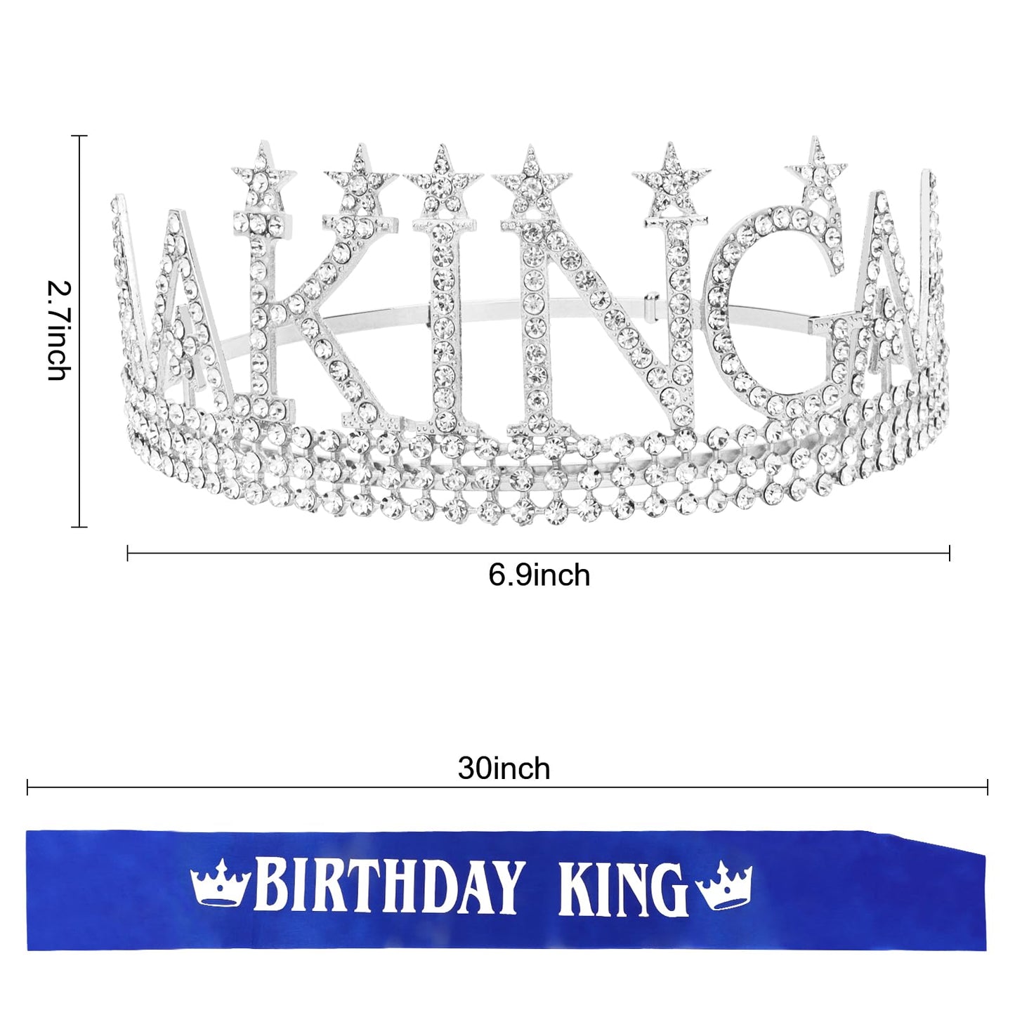 Amairver Birthday King Crown and Sash for Men Birthday Decorations Silver King Crown King Tiaras for Birthday Party Men’s Decoration for Birthday Party Anniversary and Photography Birthday Accessories