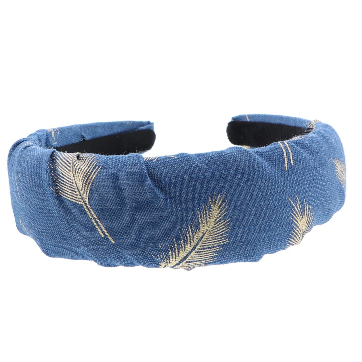 School and Everyday Wide Puffy Headband with Feathers-Chambray