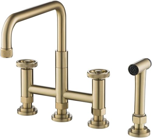 KRAUS Urbix Industrial Kitchen Faucet - Brushed Gold Finish with Side Sprayer | KPF-3125BG