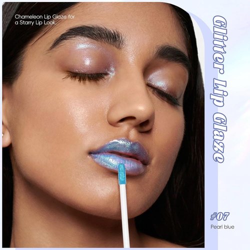 HOSAILY Blue Glitter Lip Gloss - Long-Lasting Iridescent Diamond Shimmer | Waterproof Sparkly Makeup
