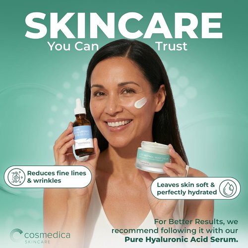 Cosmedica Skincare Retinol Night Cream - Anti-Aging Moisturizer with Hyaluronic Acid | 1.7 oz for Wrinkle Repair