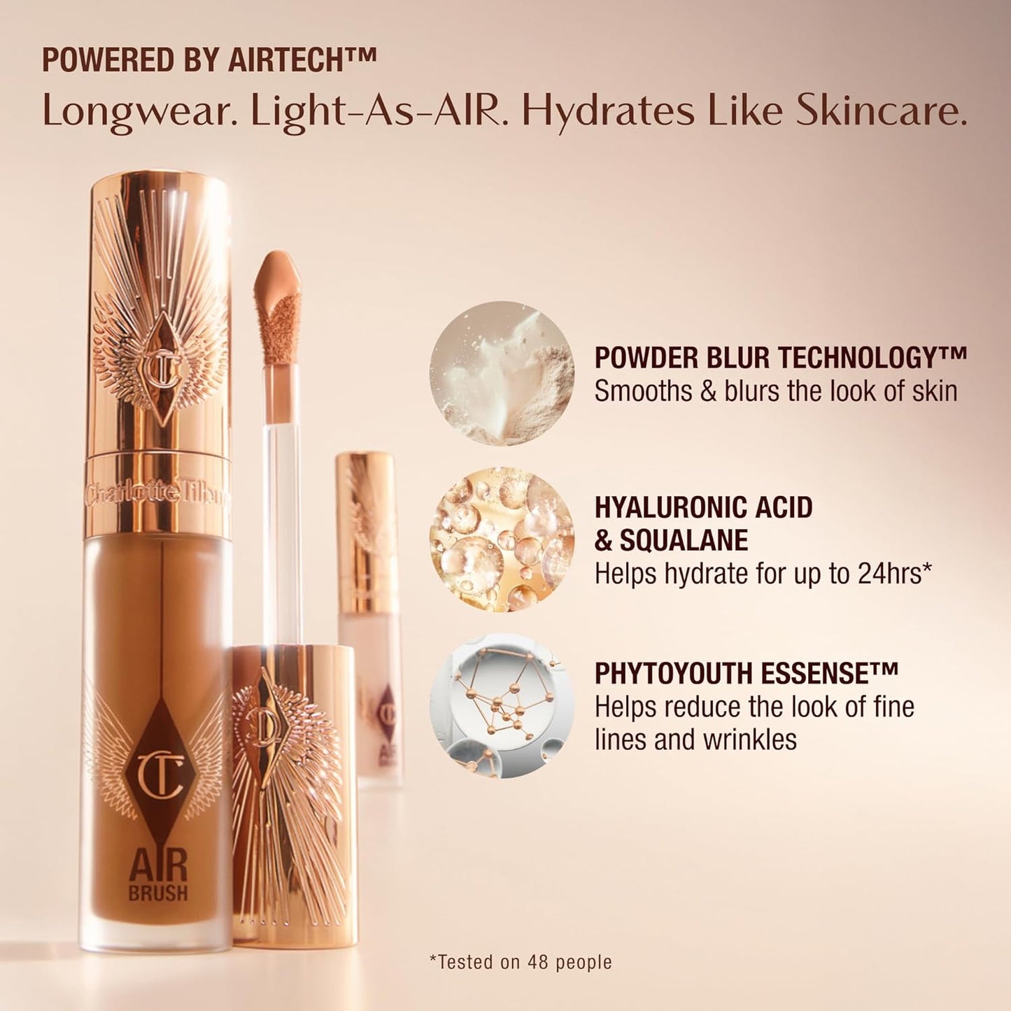 Charlotte Tilbury AIRbrush Flawless Blur Concealer - Longwear, Hydrating, Full Coverage for Dark Circles & Blemishes - Natural Matte Finish