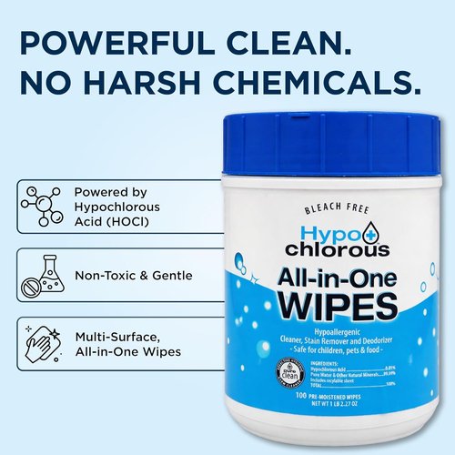 Hypochlorous Acid Wipes | Non-Toxic 200-Count Cleaner for Skin, Baby, Pet, Home & Gym - Bleach-Free
