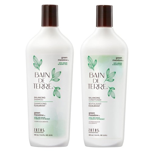 Bain de Terre Balancing Shampoo & Conditioner Set - Green Meadow | Restores Balance for Oily Hair | 13.5 Fl Oz