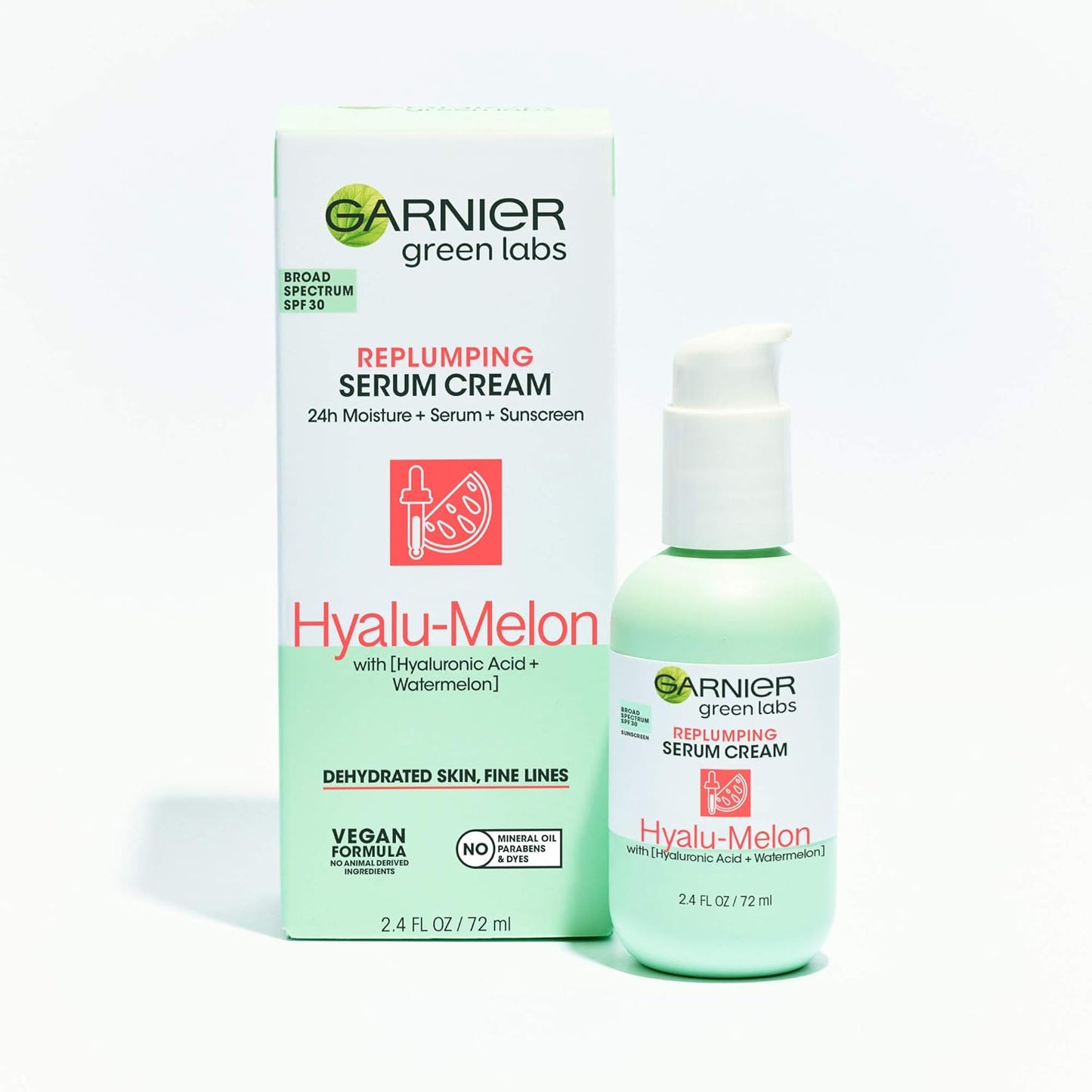 Garnier Green Labs Hyalu-Melon 3-in-1 Replumping Serum Cream - Hydrating with SPF 30, 2.4 Fl Oz