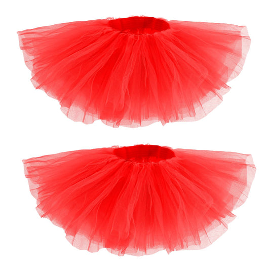 2pcs Tutu Skirts, 5 Layered Tulle Tutu Skirt Elastic Mini Tutu Skirt Layered Ballet Mesh Skirt Tutu Costume Tutu Dress for Women Dace Show Halloween Dress Up Party (Red)