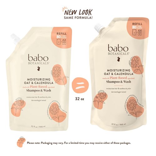 Babo Botanicals 2-in-1 Oat & Calendula Shampoo | Gentle Moisturizing Wash for Sensitive Skin – Vegan & Family Safe