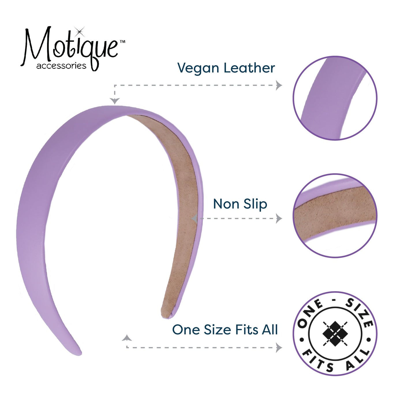 Motique Accessories 1 Inch Vegan Leather Headband for Women and Girls (Light Purple)