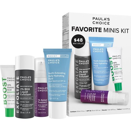 Paula's Choice Mini Skin Care Set - 4-Piece Kit with BHA Exfoliant, Retinol, Azelaic Acid & SPF 50