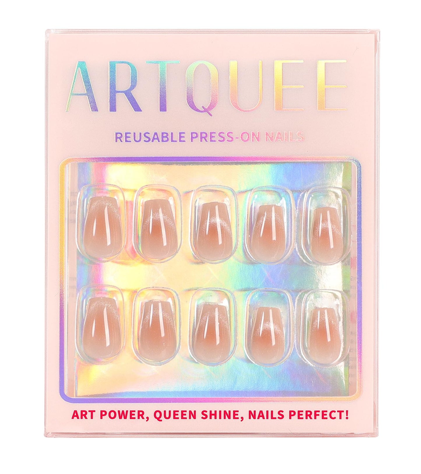 Artquee Press on Nails Short Soft Nude Square False Tips Glossy Reusable Fake Stick on Nails Kit for Women - 30 PCS 15 Sizes