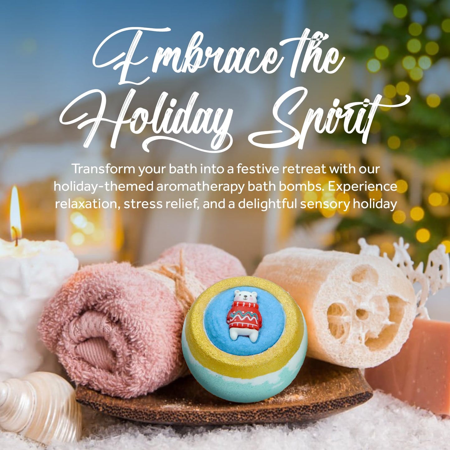 Pursonic Bath Bombs Gift Set - 4 Pcs Essential Oils Bath Bombs for Women - Spa Fizzies for Relaxation Christmas Gifts for Women (Berry Bliss, Holiday Cheer, Peppermint, Winter Wonderland)