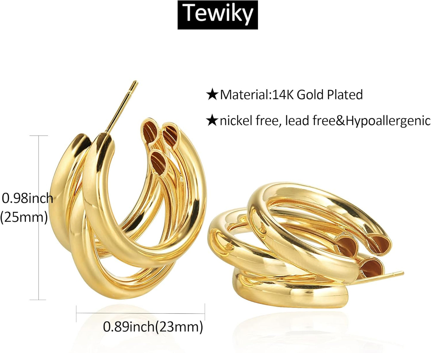 Skiennix Chunky Gold Hoop Earrings - 14k Gold Plated, Hypoallergenic, Trendy Design for Women