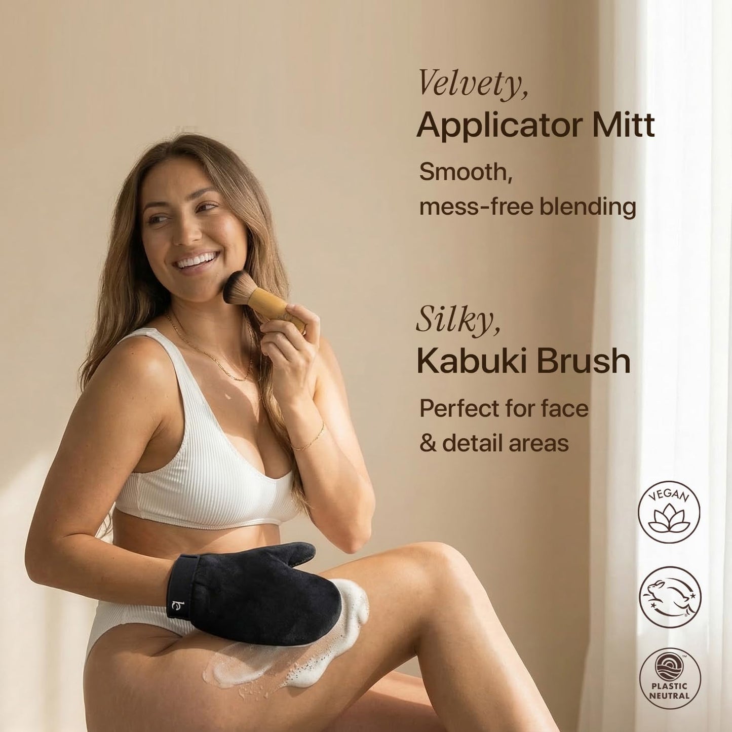Skiennix Self Tanner Mousse Kit - Natural & Organic Ingredients | Non-Toxic Tanning Foam with Kabuki Brush & Mitt
