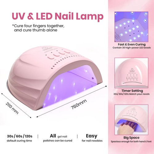 Beetles 80 Pcs Jelly Gel Nail Polish Set -20 Color Gel Nail Kit with U V Light and Cat Eye Top Coat Rubber Base, Milky Pink Nude Red Glitter Sheer Daylight Nails Kit Salon Gifts for Women Teens Girls