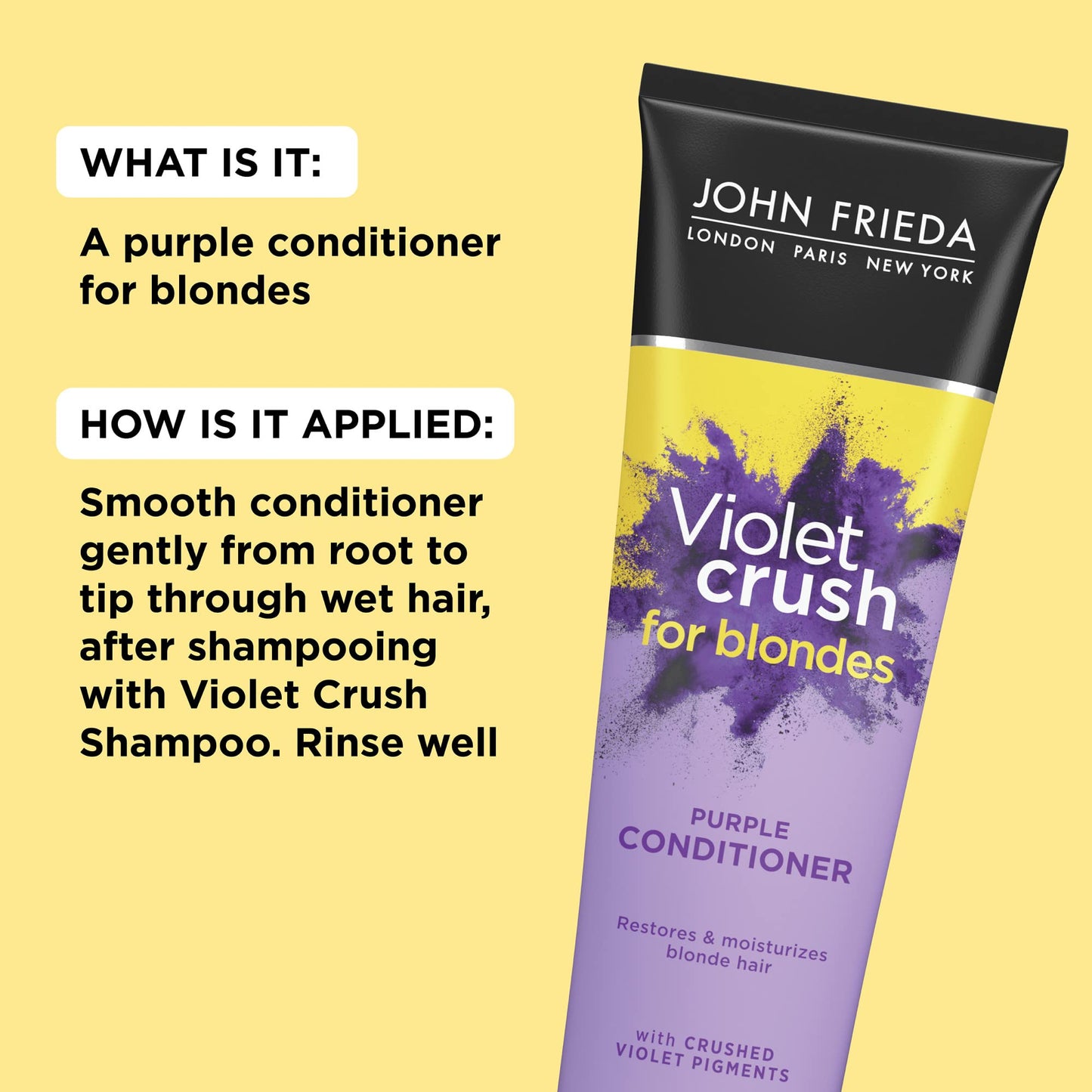 John Frieda Violet Crush Purple Conditioner, Conditioner for Brassy Blonde Hair, with Violet Pigments, 8.3 Ounce