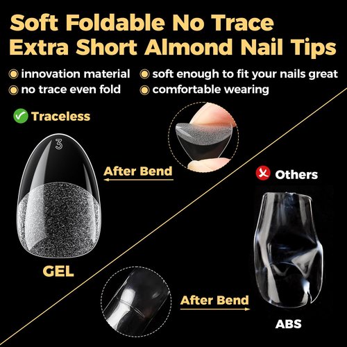 UNA GELLA Extra Short Almond Nail Tips, 504 Pcs Pre-Filed XS Almond Gel Nails, 12 Sizes Half Matte Full Cover Press Ons for Nail Extension Manicure Home DIY Salon