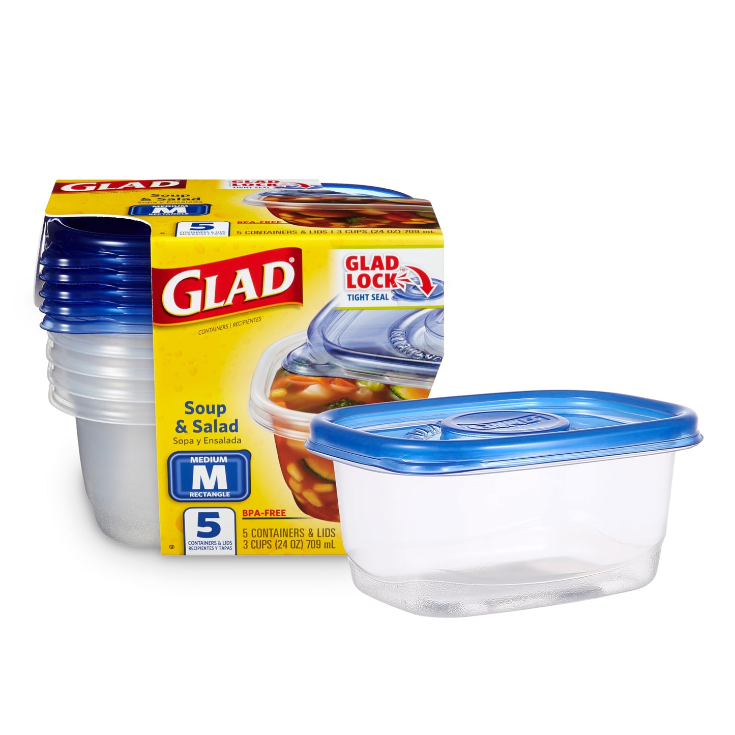 Glad GladWare To Go Snack Food Storage Containers - Medium Round - Meal Container Holds up to 24 Ounces of Food - Lock Tight Seal, 4 Count
