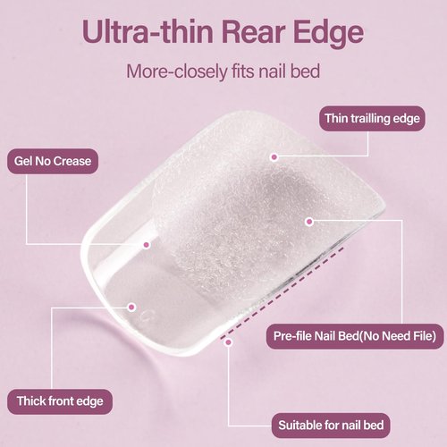Misssix Short Square Gel Nail Tips Kit, 216Pcs Pre Etched Clear gel x Fake Nails, Full Cover False Nail 9-in-1 Gel Glue and Portable Mini U V Nail Lamp for Women 12 Sizes
