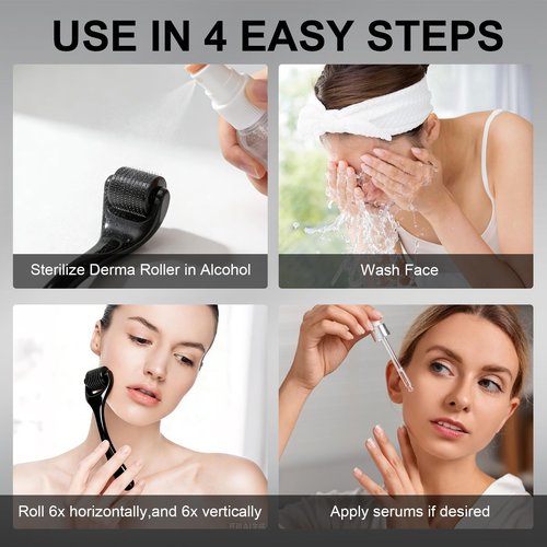 Derma Roller 540 Stainless Steel Black Microneedling Roller Facial Skin Care Home Use for Face Beauty Massage Tools