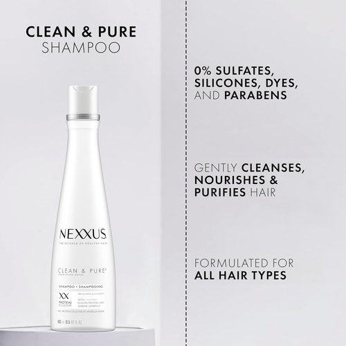 Nexxus CLEAN & PURE Shampoo - Detox Formula for Professional Hair Care | Sulfate & Paraben Free, 13.5 oz