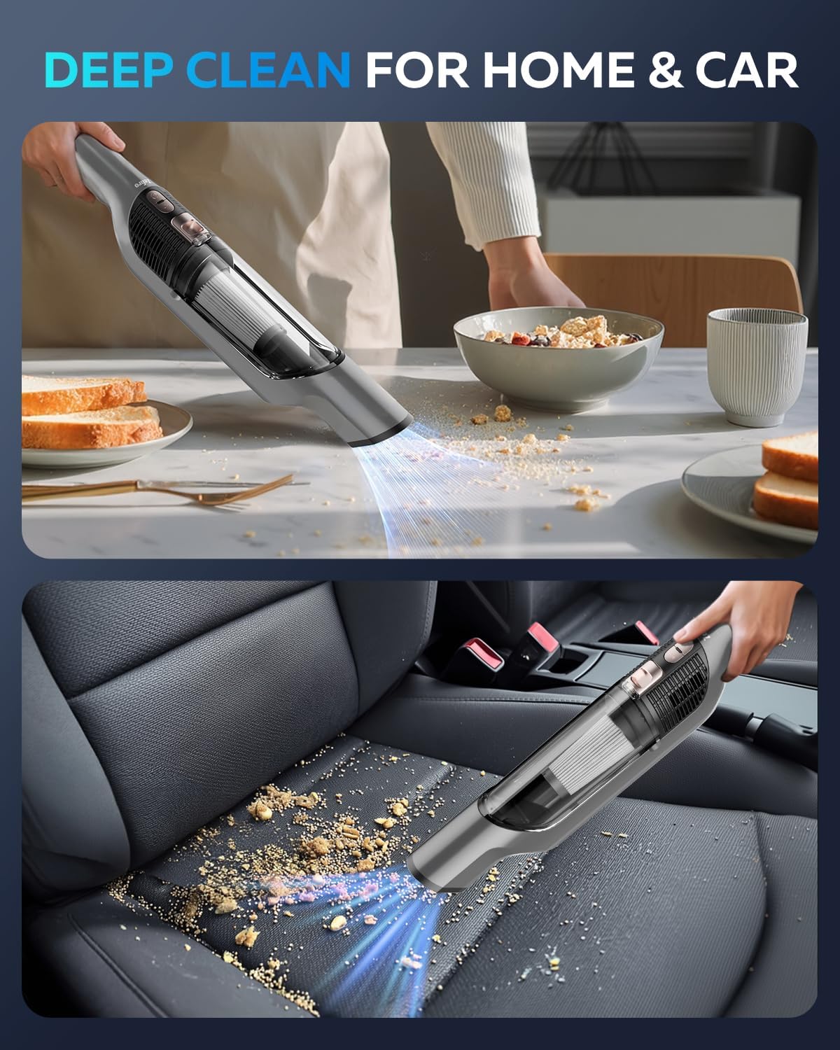 Zefiro Cordless Handheld Vacuum - Powerful 25000PA Suction for Car & Pet Hair | Rechargeable with XL Dust Cup & Accessories