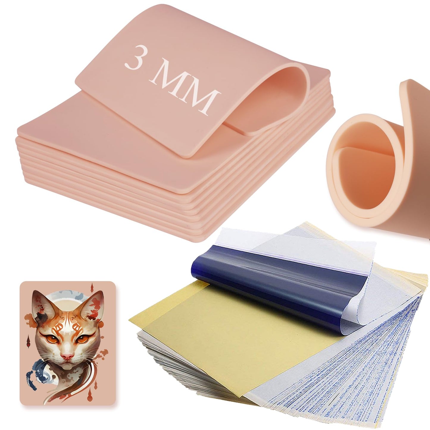 Tattoo Practice Skin and Transfer Paper - WZPB 20Pcs Fake Skin 3MM and Stencil Transfer Paper Kit Include 10Pcs Tattoo Fake Skin and 10Pcs Tattoo Stencil Paper for Beginners and Experienced Artists