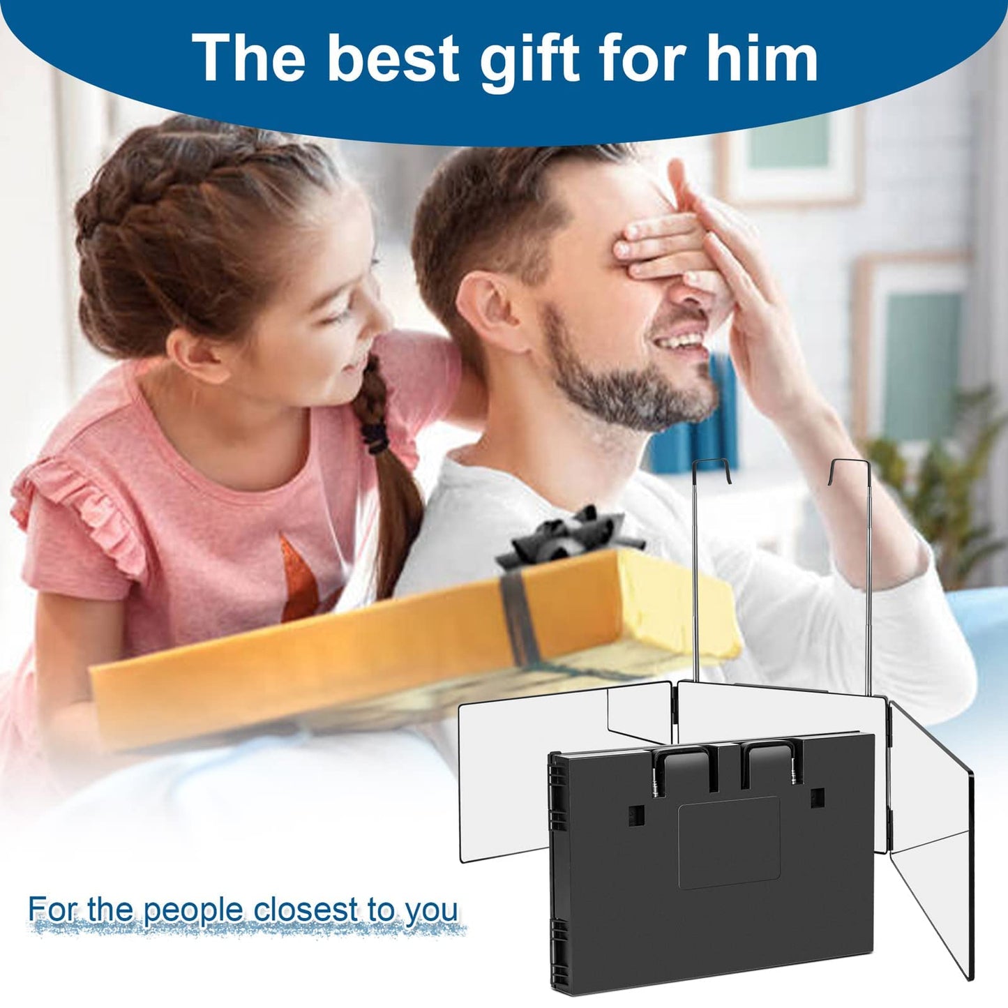 LMZNXCZ with LED Lights 3 Way Mirror for Self Hair Cutting,360 Haircuts Mirror Men for Barber Use Tools,to See Back of Head,Tri Fold with Portable Height Adjustable Telescoping Hooks