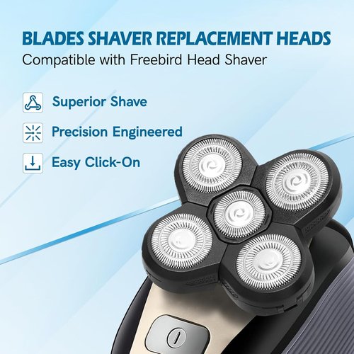 Freebird Replacement Blades - 5-Pack Electric Razor Refills for Bald Men | Includes Cleaning Brush