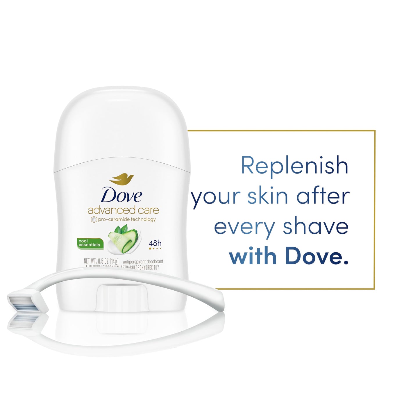 Dove Advanced Care Antiperspirant Deodorant Stick Cool Essentials 36 Ct for helping your skinbarrier repair after shaving 72h odor control and all-day sweatprotection with ProCeramide Technology 0.5oz